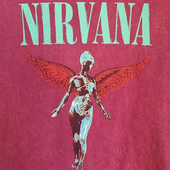 Nirvana Womens T-Shirt Sz S Genuine Merch Utero Angel Distressed Acid Wash Pink - Picture 2 of 8